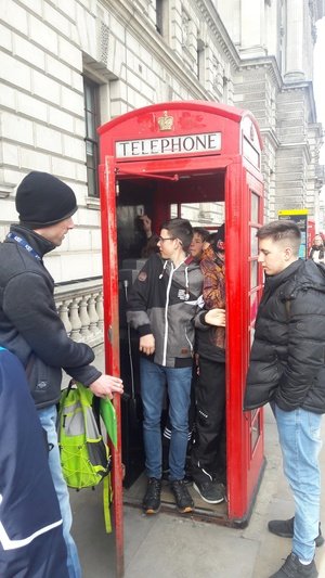 How many students go into one phone box? Eight!