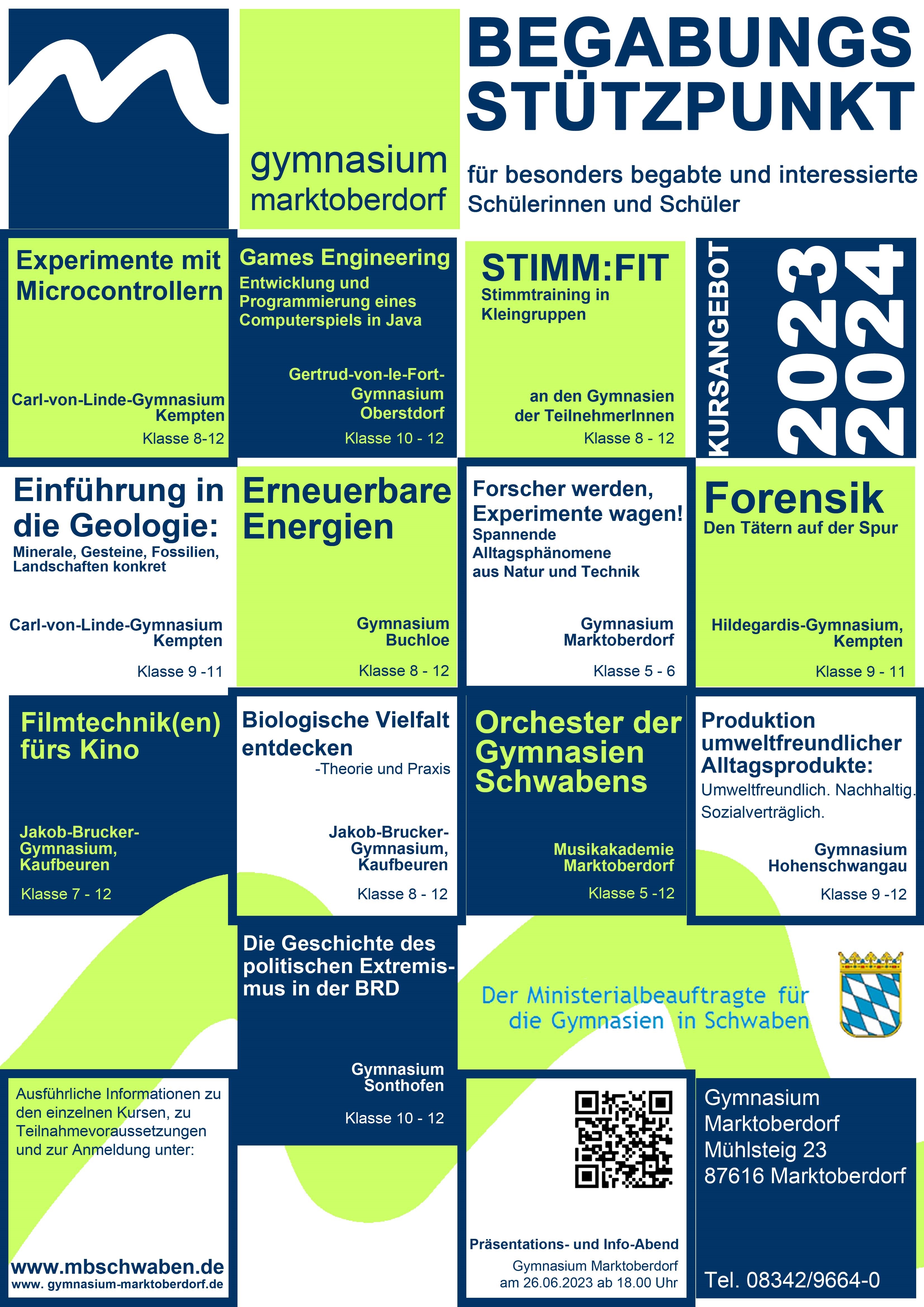 Das Angebot des Begabungsstützpunkts Marktoberdorf im Schuljahr 2020/21. Das Angebot des Begabungsstützpunkts Marktoberdorf im Schuljahr 2020/21.