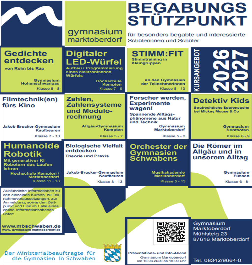 Das Angebot des Begabungsstützpunkts Marktoberdorf im Schuljahr 2020/21.
