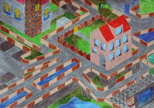 Stadt (Isometrie) | Buntstift