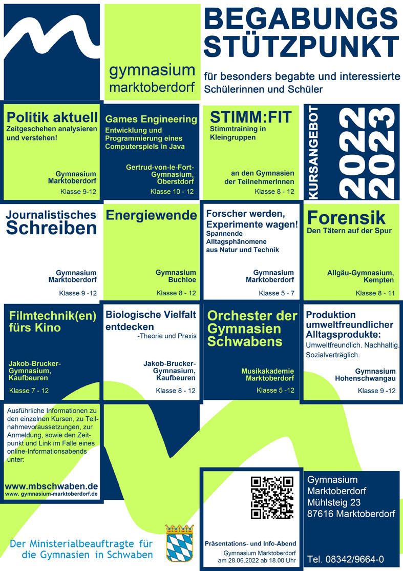 Das Angebot des Begabungsstützpunkts Marktoberdorf im Schuljahr 2020/21.