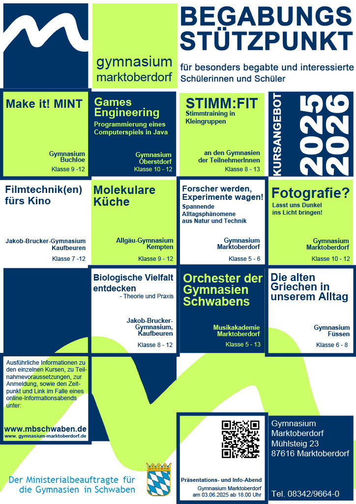 Das Angebot des Begabungsstützpunkts Marktoberdorf im Schuljahr 2020/21.