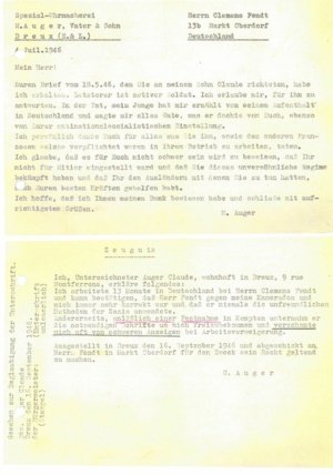 Mit diesen - offensichtlich in Frankreich übersetzten - Briefen übermittelt Claudes Vater Maxime dessen Bestätigung, dass Clemens Fendt kein Nazi war.